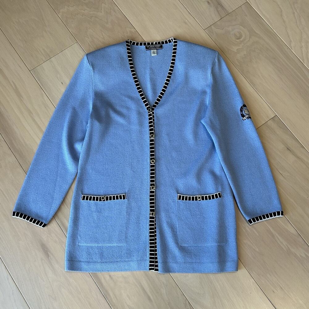 St. John Sport Santana Knit Cardigan Light Blue Long Sleeve Women’s P